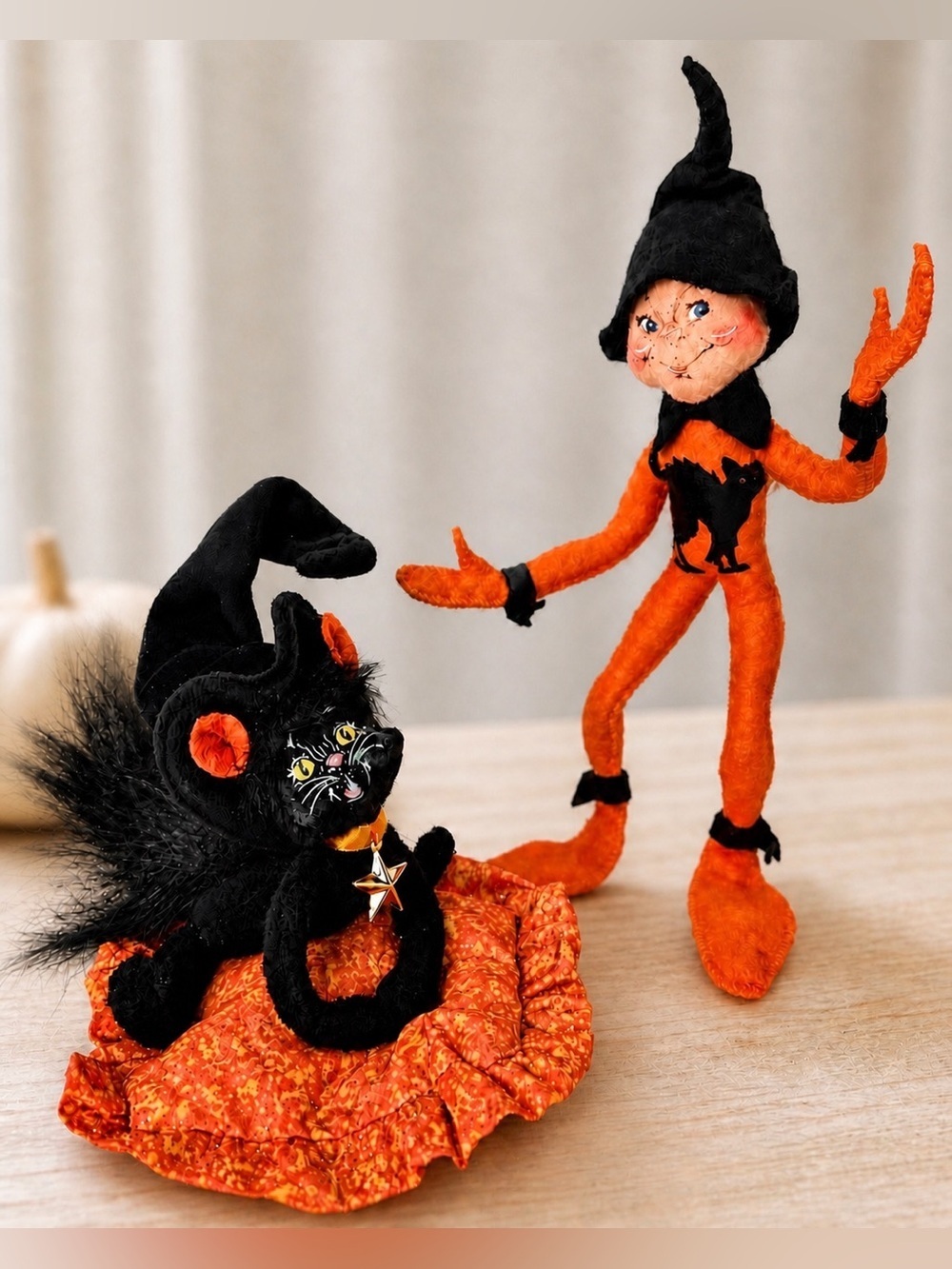 Annalee Moonlight Witch Cat & Halloween Elf Set Vintage 2003 & 2009